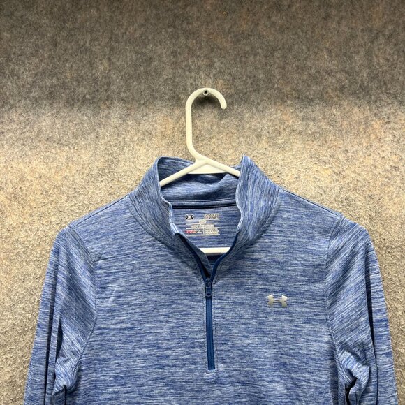 Under Armour Pullover Women XS Blue HeatGear 1/4 Zip Loose Long Sleeve Heather - Picture 6 of 10